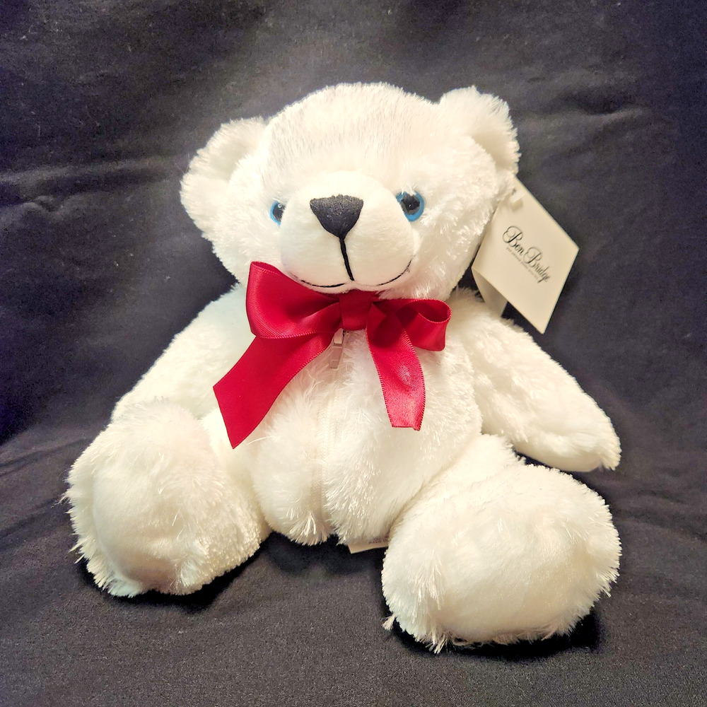2010 Holiday Ben Bridge White Teddy Bear Plush w/ Jewelry Gift Pouch Belly 9"